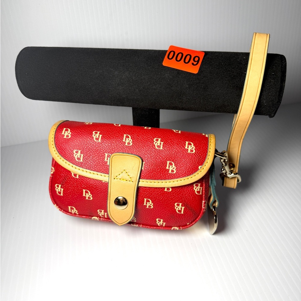 Dooney & Bourke Red and Tan Logo Wristlet - Picture 9 of 9
